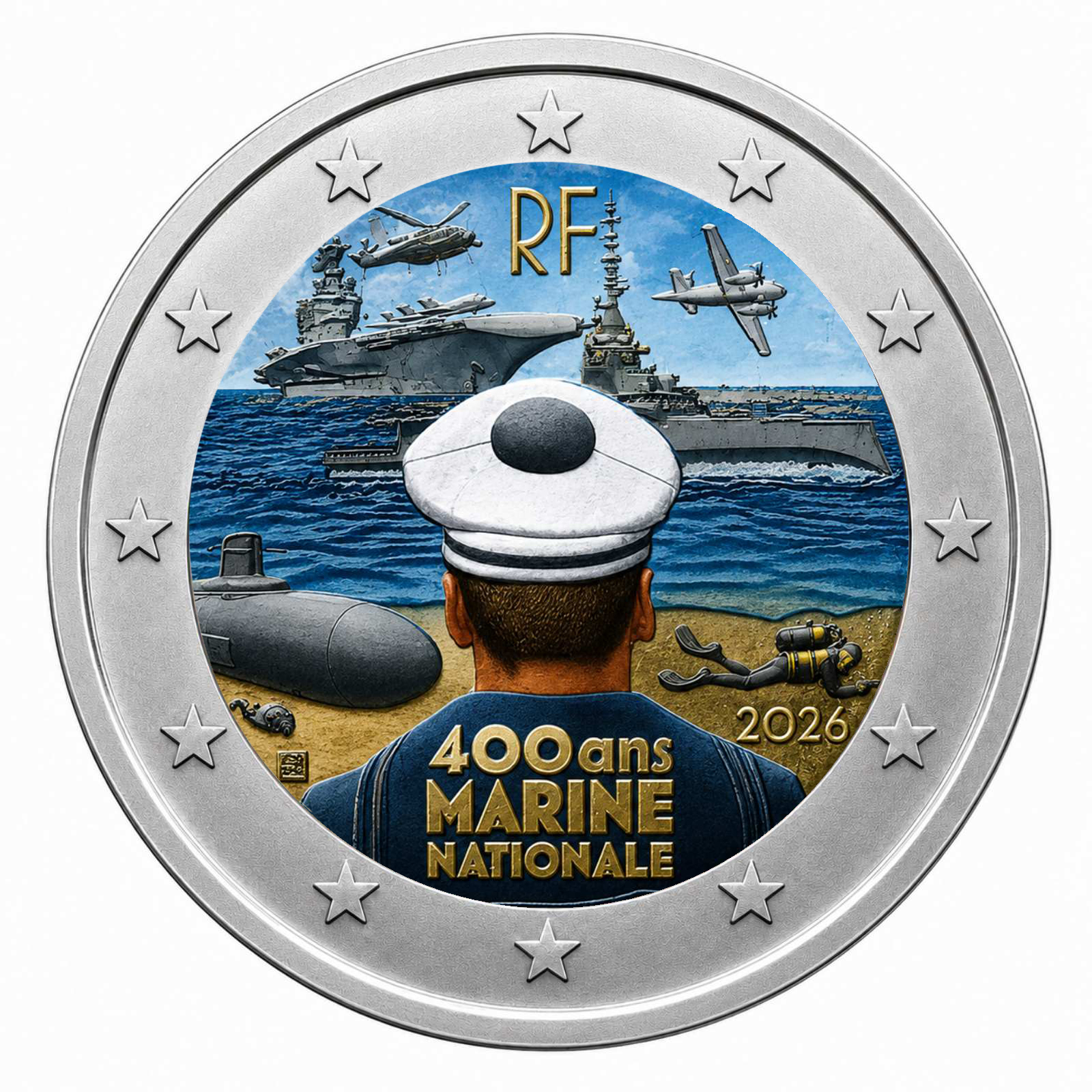 2 Euros Marine Nationale 400ans (Coloured)